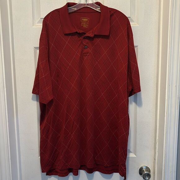 1/4 button Polo shirt the foundry quick dri short sleeve red diamond print 3XLT - Picture 1 of 5